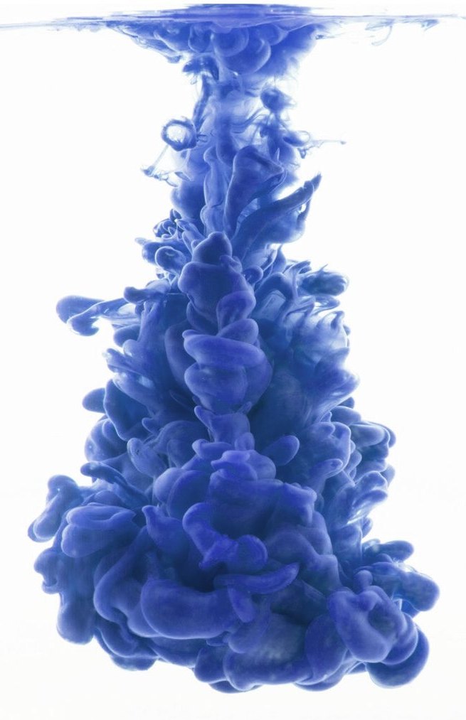 Blue ink dispersing in water, the image of an interface between two media